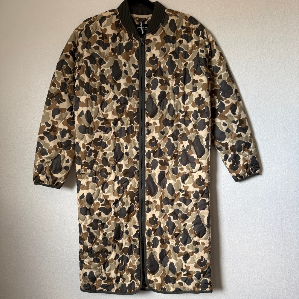 Everlane ReNew Long Quilted Liner Jacket Neutral Camo Green Brown XXS NWT